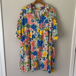 Entro Bright Fun Flower Dress Size 1X NWT